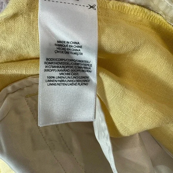 POLO RALPH LAUREN HIGH-WAISTED WIDE-LEG LINEN PANTS IN YELLOW Sz : L